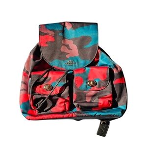 Coach Black Brown Red Green Camo Backpack